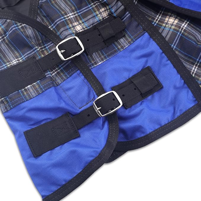 600 Denier Ripstop Mini Horse Blanket - 0g Fill Lightweight, Waterproof Breathable Miniature Pony/Donkey Turnout Rain Sheet Blueplaid 39