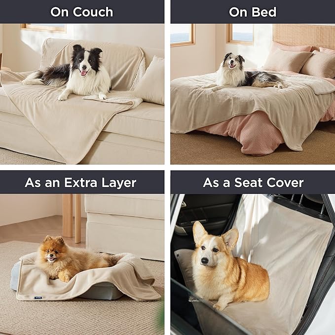 Bedsure Cat Blanket for Indoor Cats - Waterproof Calming Cat Blankets for Couch Protection, Sherpa Fleece Pet Blanket, Soft Plush Reversible Throw Furniture Protector, 40"x30", Cream