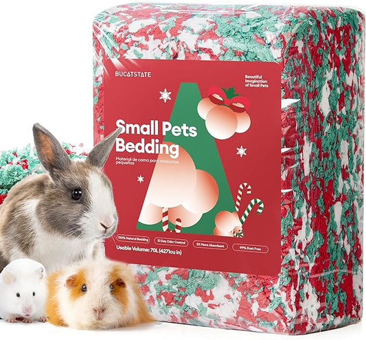 BUCATSTATE Hamster Bedding 70L, 99% Dust-Free Guinea Pig Bedding Odor Control Paper Bedding, Cozy Small Animal Bedding for Rabbit Rat Syrian Dwarf Hamsters Gerbils (Christmas Décor)