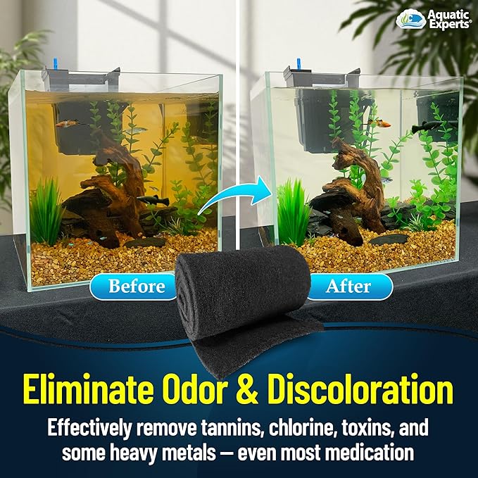Aquarium Carbon Pad - Cut to Fit Carbon Infused Filter Pad Media for Crystal Clear Fish Tank and Ponds (24 Inch Width, 36 Inch Long)