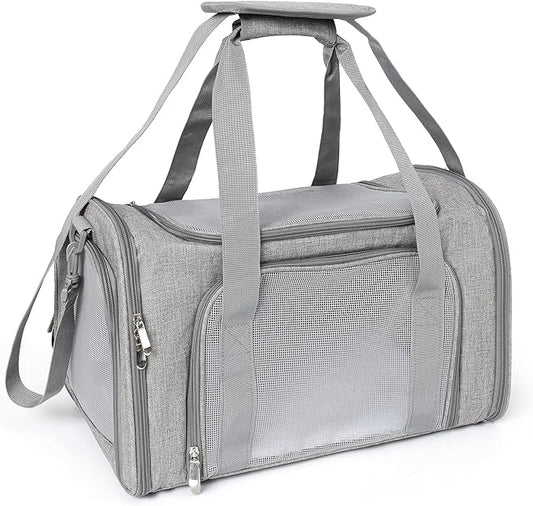 Mile High Life | Outdoor Travel Pet Carrier | Kitty Puppy Cat Carriers | Collapsible Dog Carrier for Small Medium Dogs | Cat Crates w Breathable Mesh with Soft-Sided (Grey, Large)