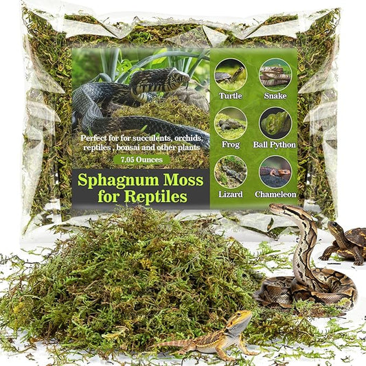 Sphagnum Moss for Reptiles - 7 Oz Reptile Moss Peat Terrarium Moss Bedding Reptiles Lizard Substrate for Reptile Tank, Snake, Leopard Gecko, Ball Python, Crested Gecko, Turtle, Frog, Hamster