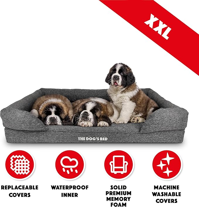 The Dog’s Bed, XXL Grey Linen 51.5x39, Memory Foam, Pain Relief: Arthritis, Hip & Elbow Dysplasia, Post Surgery, Lameness, Supportive, Calming, Waterproof Washable Cover, Veterinary Approved