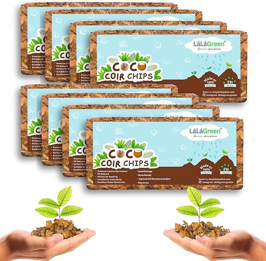 LaLaGreen Coconut Coir Chips for Plants (500g, 8 Pack) Indoor Herb Garden Seedling and Plant, Outdoor Planting Soil Vegetable Flower Orchids, Organic Compressed Coco Fiber Husk Chips Brick Peat Moss