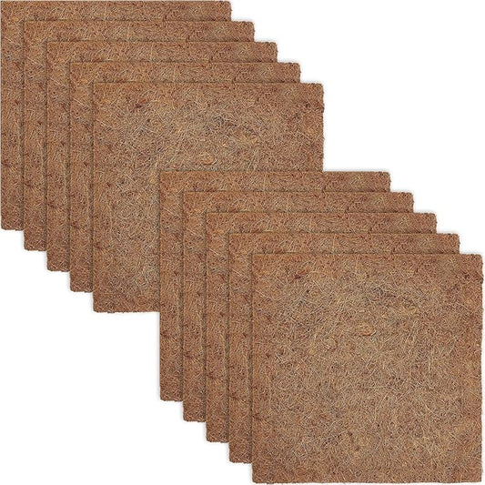 ZeeDix 10 Pcs Reptile Mat, 8X8 inch Natural Coconut Fiber Liner Mat Flooring Accessories for Reptile Tank - Bearded Dragon Tortoise Lizard Turtle Snake Leopard Gecko Substrate Bedding
