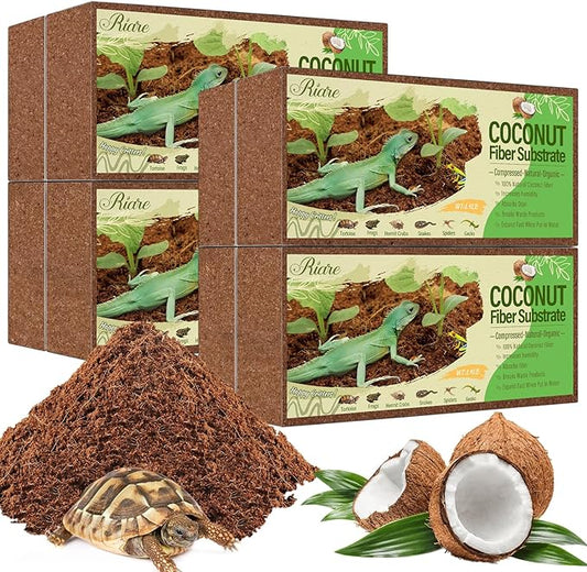 Riare 8 Pack Natural Coconut Fiber Substrate for Reptile- Premium Compressed Coconut Husk Terrarium Bedding for Reptile, Tortoise, Frogs, Snakes Hermit Crabs, Burrowing Animals
