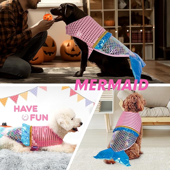 cyeollo Dog Costumes for Large Dogs Sparkly Mermaid Cosplay Clothes Pet Costme Birthday Party Outfit Dog Halloween Costumes Size XL