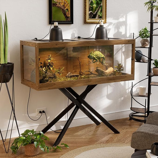 PAKASEPT 80 Gallons Bearded Dragon Tank with Reptile Light Fixture,Tempered Glass Reptile Enclosure with Metal Mesh Top,Snake/Lizard Tank with Leg for Chameleon,Tortoise,Hecko,Brown