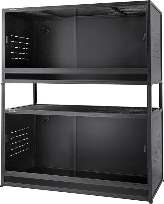 PVC Reptile Enclosure Space Efficient 44''x20''x20'' Stackable ToxiRium Large Reptile Terrarium 76 Gallons for Bearded Dragon Lizard Snake, Breeding Vivarium with Sliding Doors Lock-2pcs with spacers