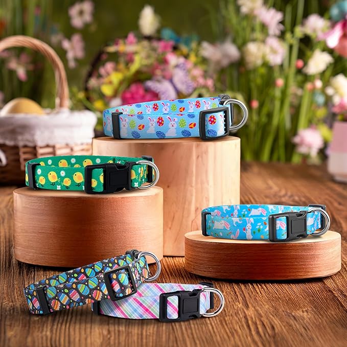 Native Pup Easter Dog Collar, Cute Spring Gift for Puppies, Pink Pastel, Eggs, Chicks, Bunny Adjustable for Small, Medium, Large Breeds (Bunny & Eggs, Large)
