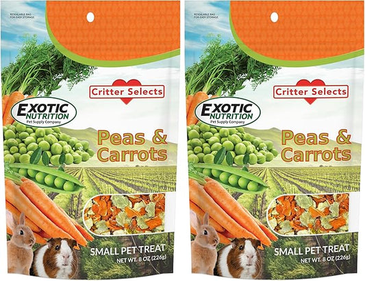 Exotic Nutrition Peas & Carrots 8 oz. - Healthy Natural Mixed Dried Vegetable Treat - for Rabbits, Guinea Pigs, Hamsters, Chinchillas and Small Pets (Pack of 2)