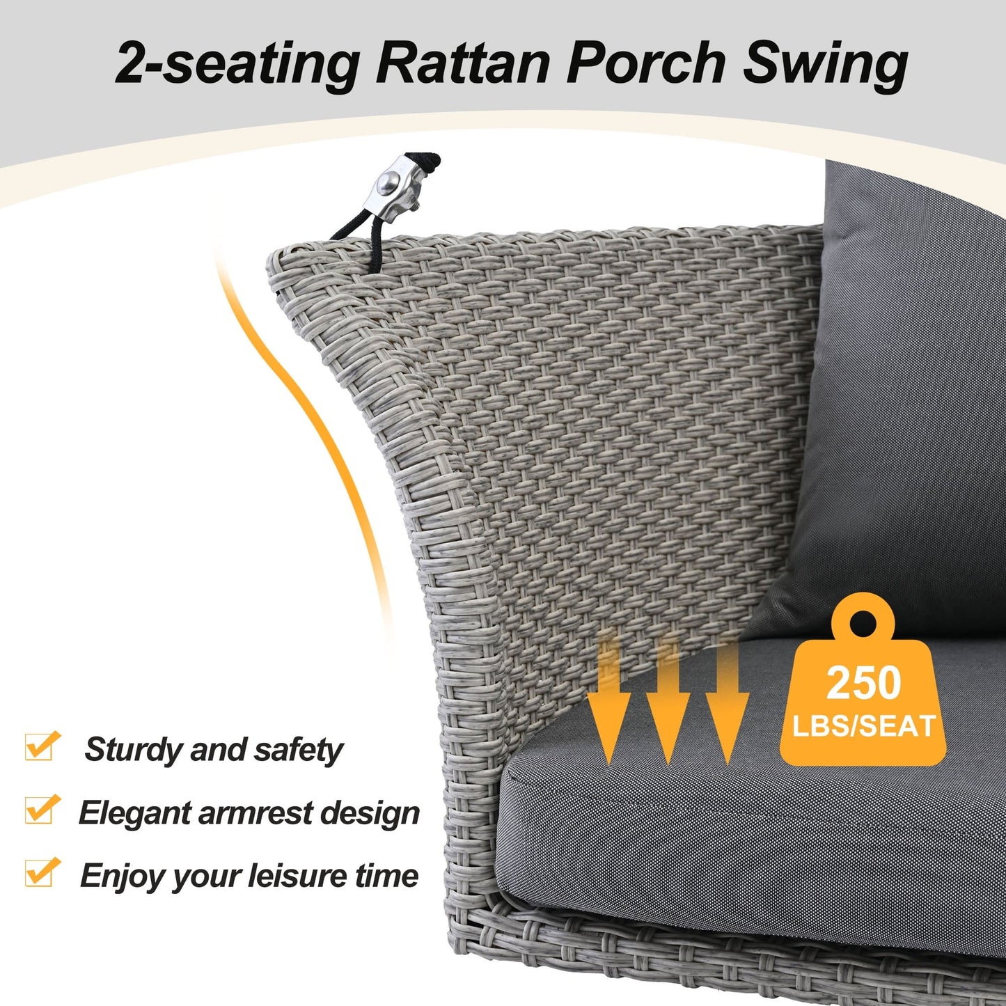 Euroco 51.9" Hanging Woven Swing Chair with Thick Cushion and Adjustable Rope, Waterproof & All-Weather Patio Hammock Chair for Porch, Balcony,